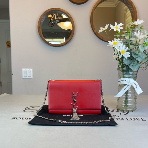 Yves Saint Laurent Handbags - Yves Saint Laurent Red Leather Kate Chain Shoulder Bag